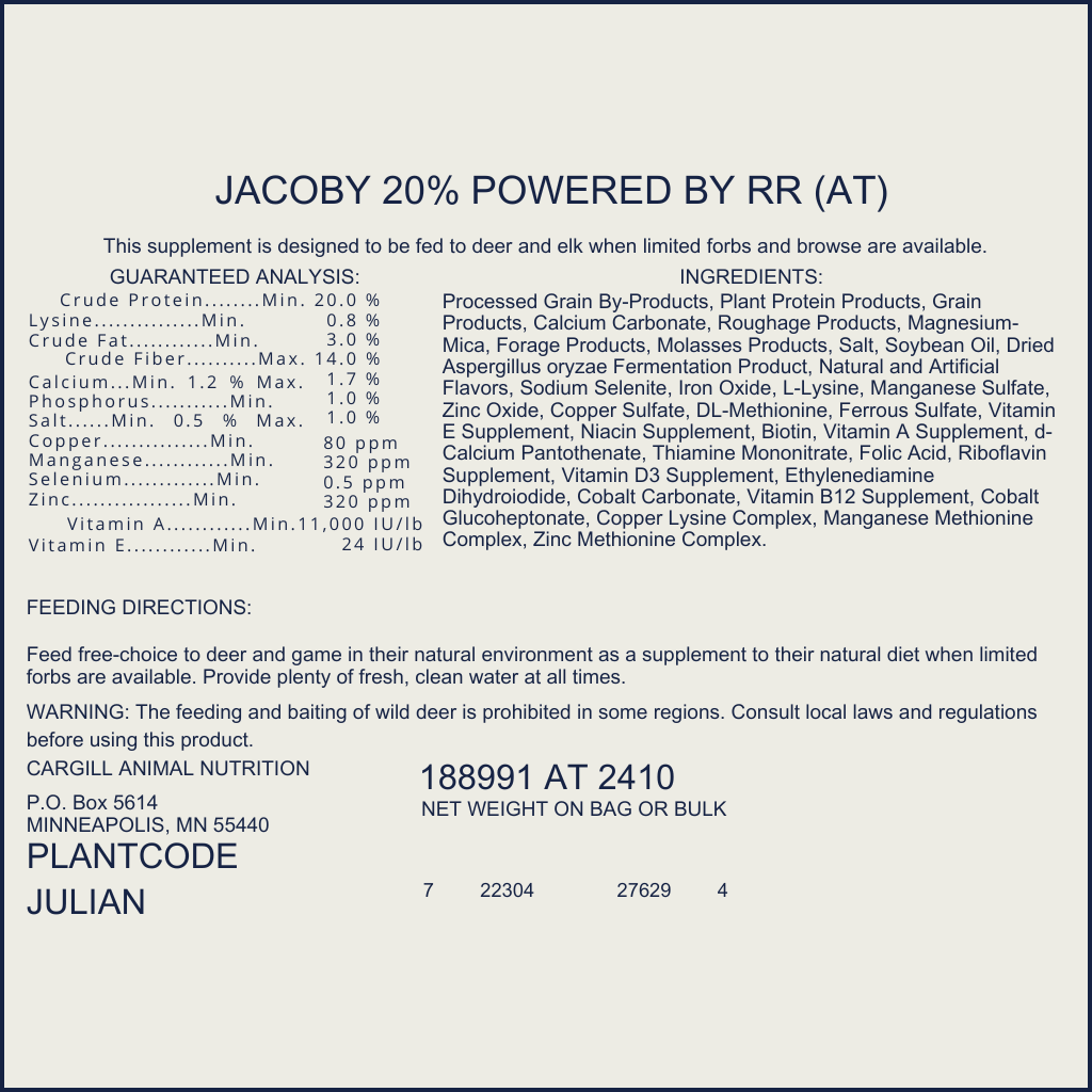 Jacoby's 20% Deer Protein Powered by Record Rack | Bulk or Sacks